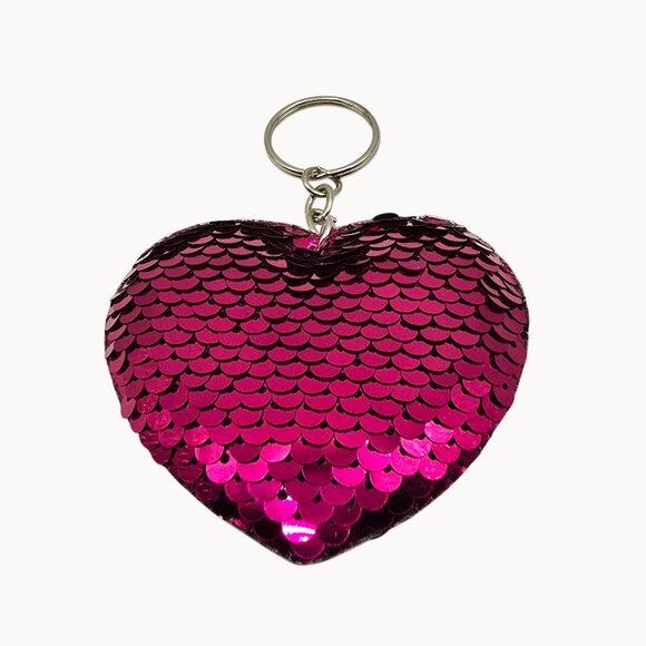Purple/Pink Flip Sequin Sparkling Large Heart Shaped Keychain Bag Accessory Gift - Picture 2 of 9
